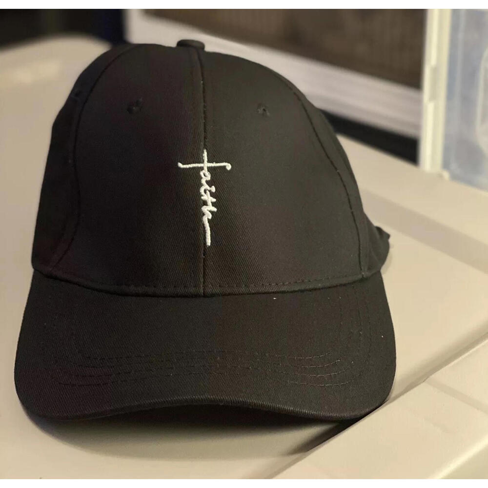Catholic Christian Cross Faith Embroidery Black Cap Baseball Adjustable Hat